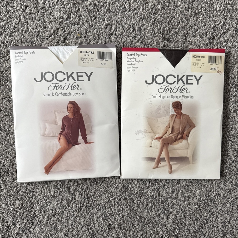 2-Jockey Comfortable‎ Day Sheer Control Top Pantyhose Med-Tall Fudge & White NEW